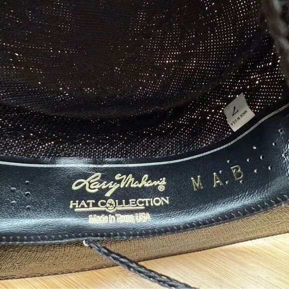 Larry Mahan Gambler Hat With Cord 6x Handwoven Shantung 7 Western Black USA - Picture 7 of 15